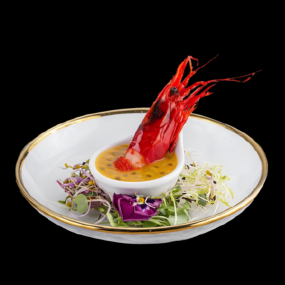 Gamba roja con salsa maracuyá